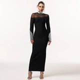 Evening Gown with Sheer Neck & Embellished Cuffs