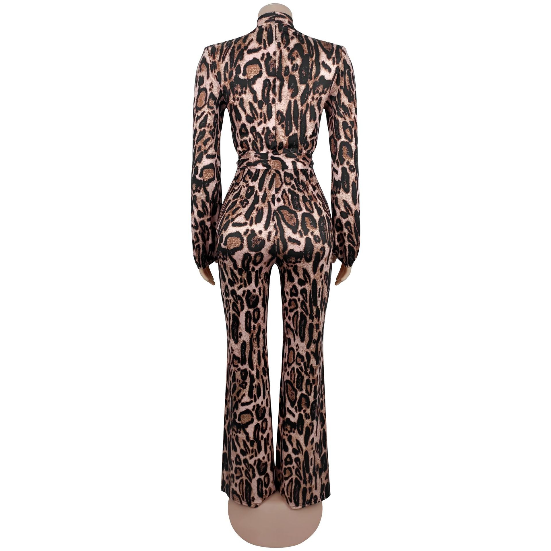 Leopard Print Jumpsuit with Waist Tie