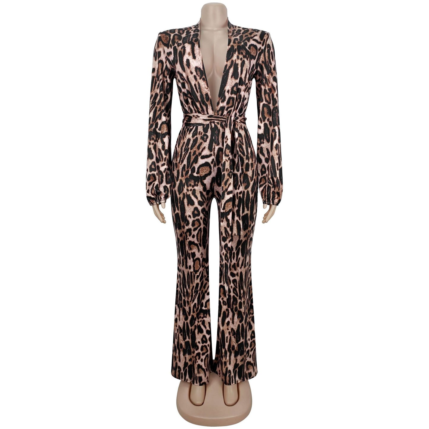 Leopard Print Jumpsuit with Waist Tie