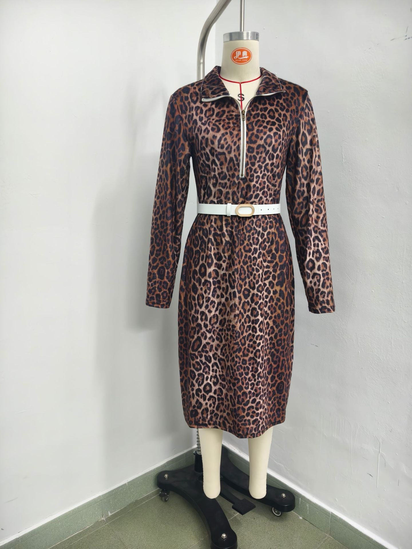 Leopard Print Long Sleeve Dress