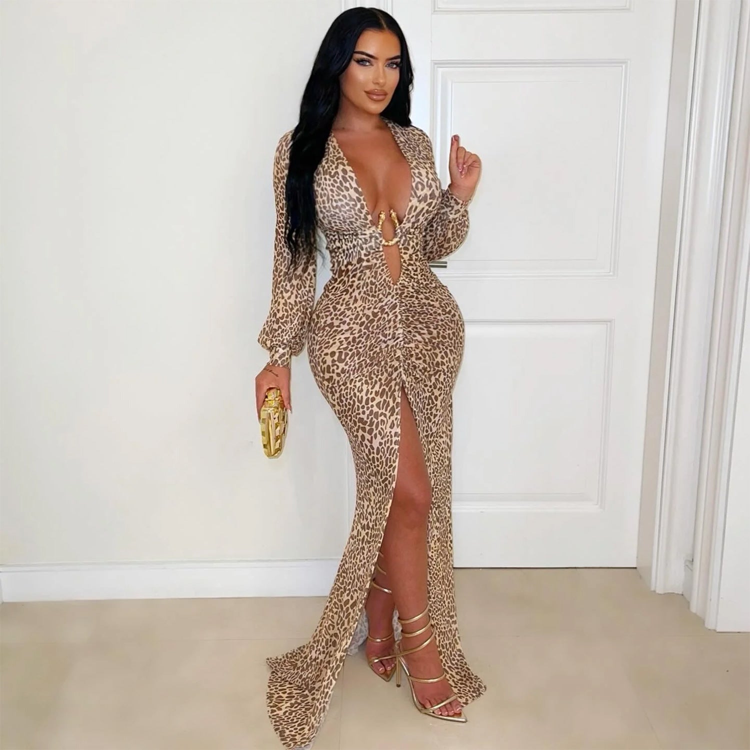 Elegant Leopard Print Maxi Dress