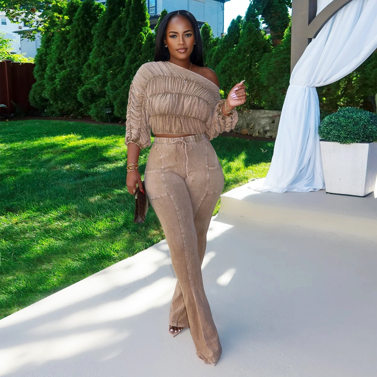 Ruffled Cropped Top and Flared Pants