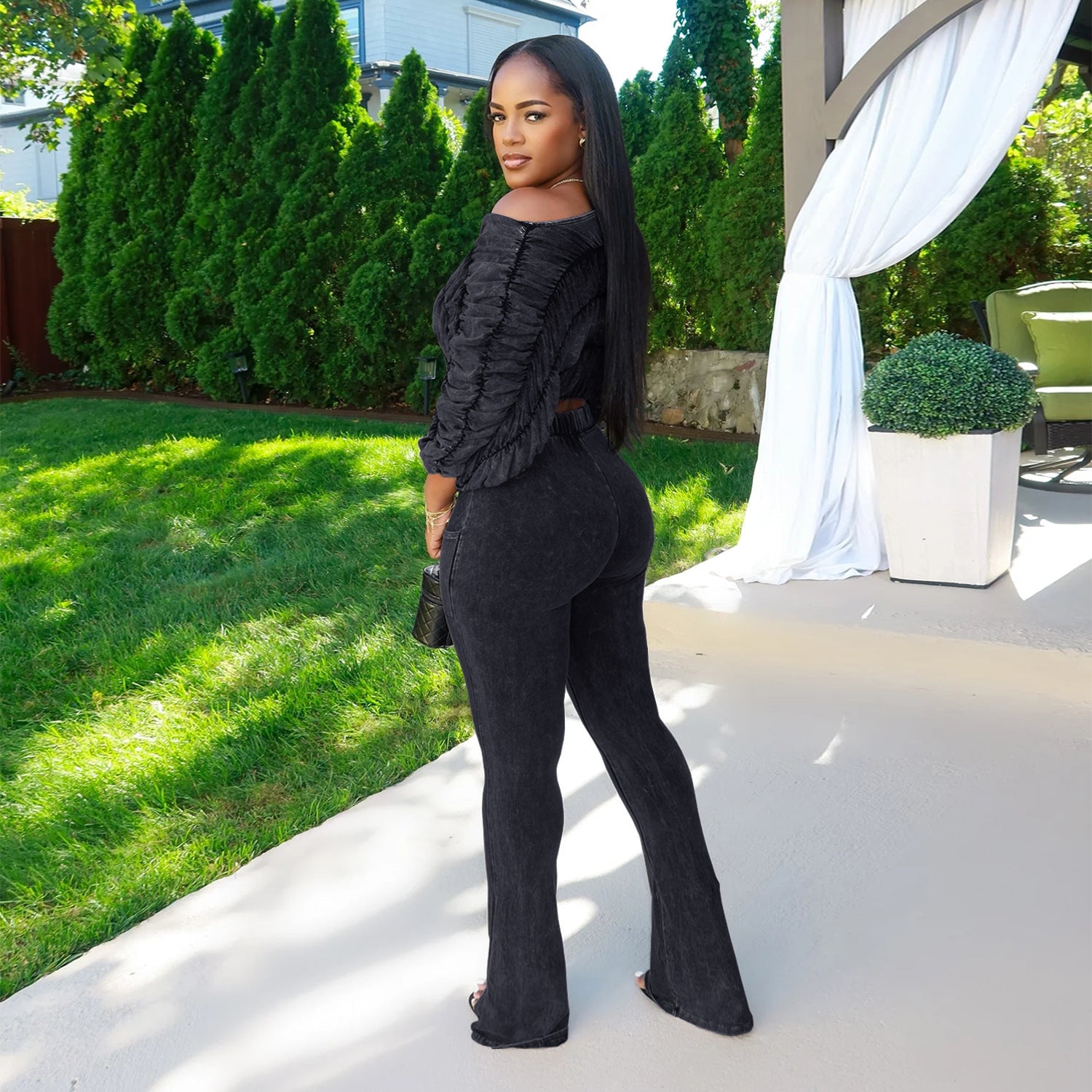 Ruffled Cropped Top and Flared Pants