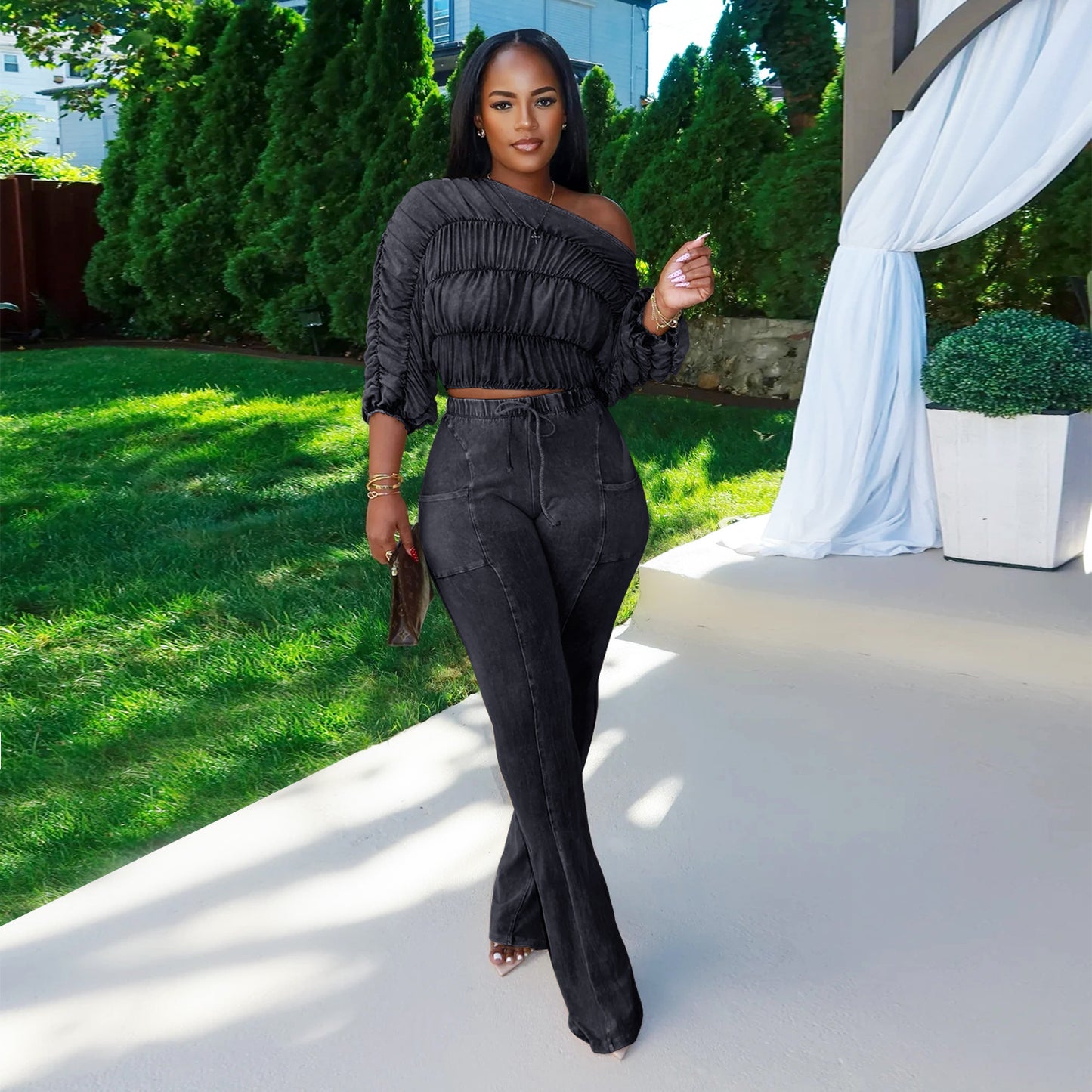 Ruffled Cropped Top and Flared Pants