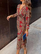 Patterned Maxi Dress with Tie Waist