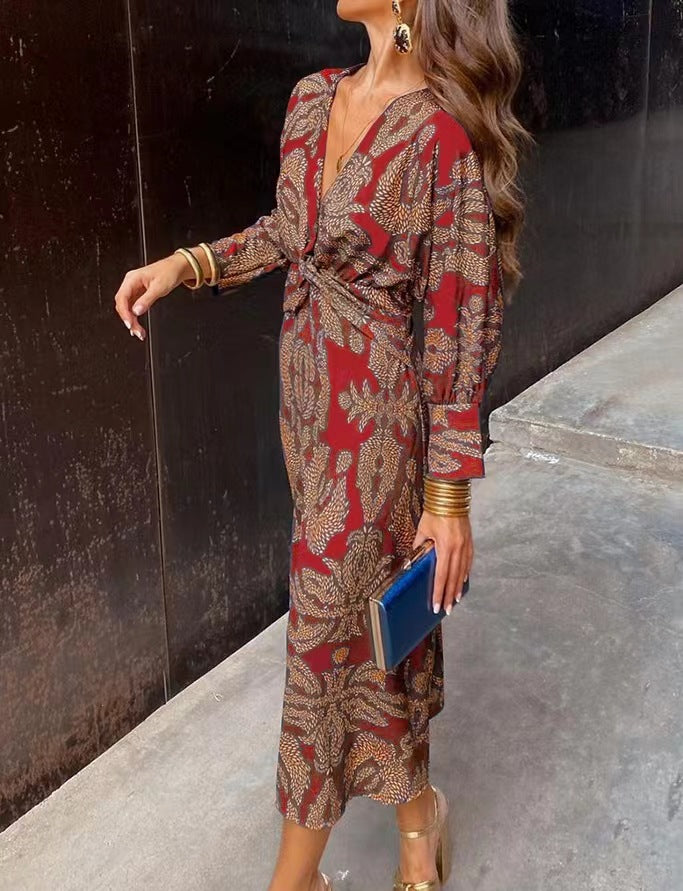 Patterned Maxi Dress with Tie Waist