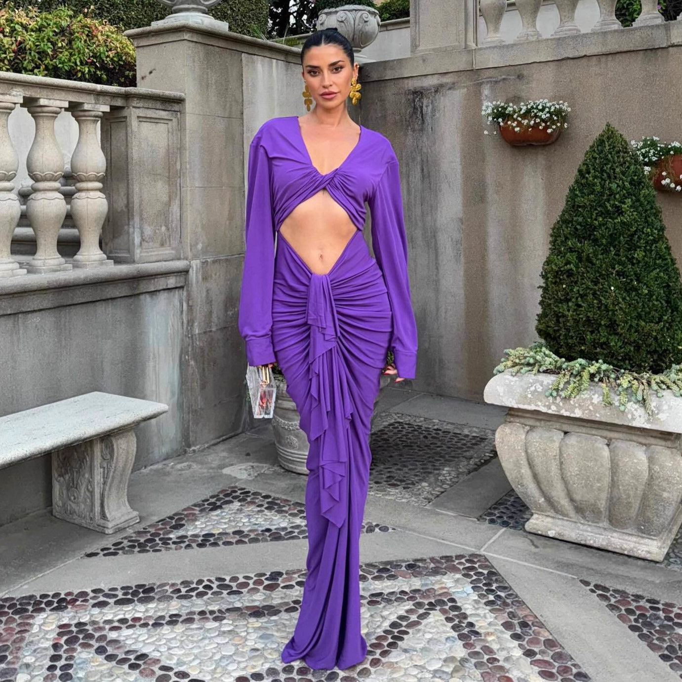 Elegant Cut-Out Draped Evening Dress