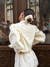 Button-Detail Puff Sleeve Jacket