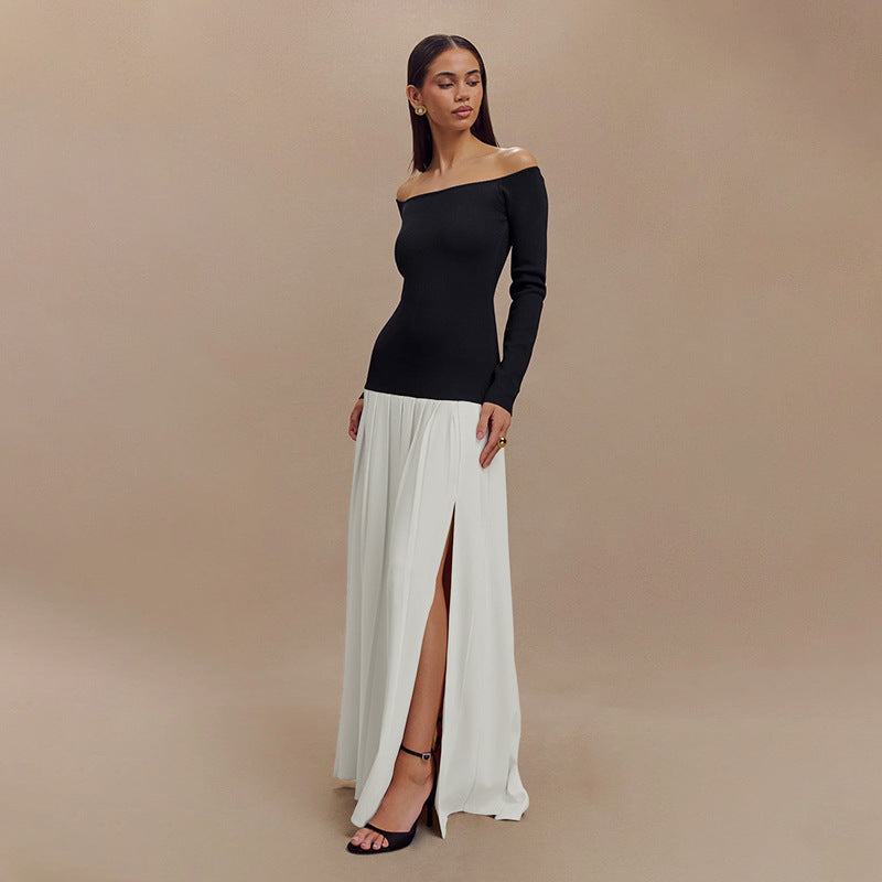 Off-Shoulder Maxi Dress with High Slit
