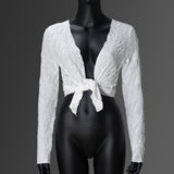 White Tie-Front Long Sleeve Top