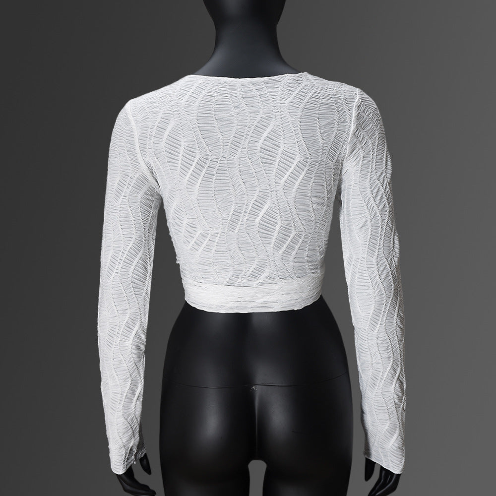 White Tie-Front Long Sleeve Top