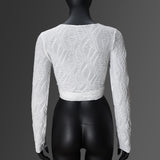 White Tie-Front Long Sleeve Top
