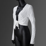 White Tie-Front Long Sleeve Top