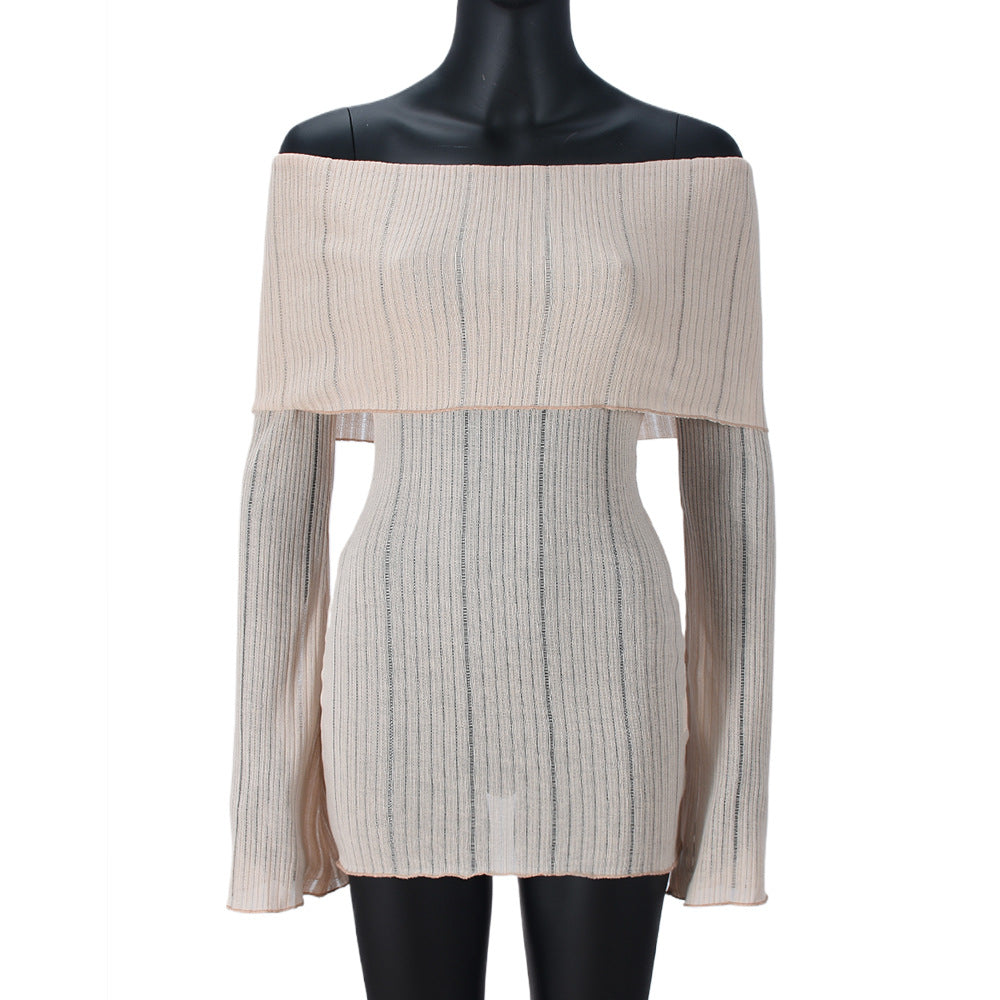 Off-Shoulder Striped Knit Dress