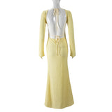 Elegant Yellow Long Sleeve Gown