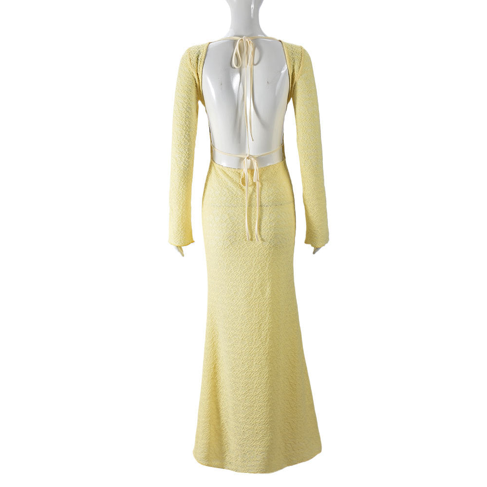 Elegant Yellow Long Sleeve Gown