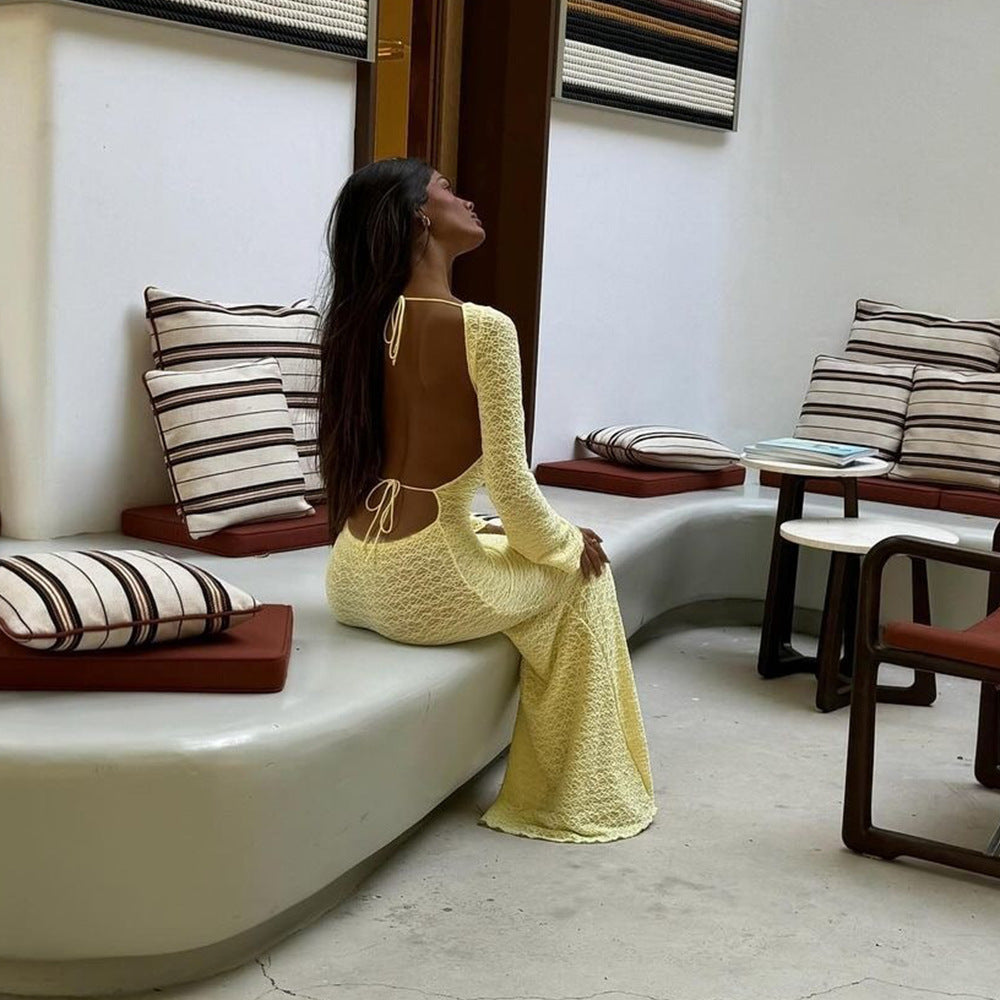 Elegant Yellow Long Sleeve Gown