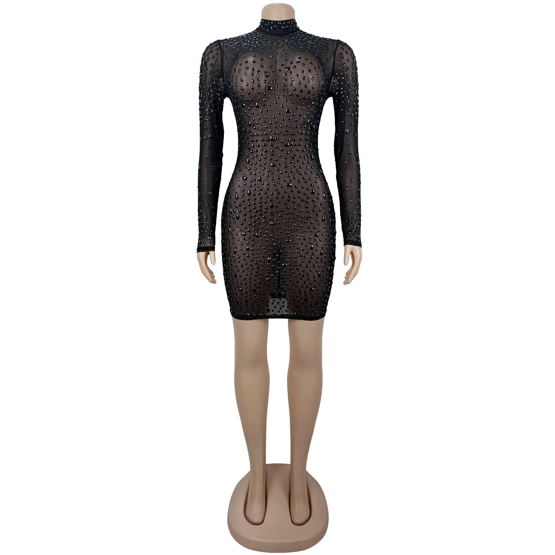 Black Sequin Embellished Mini Dress