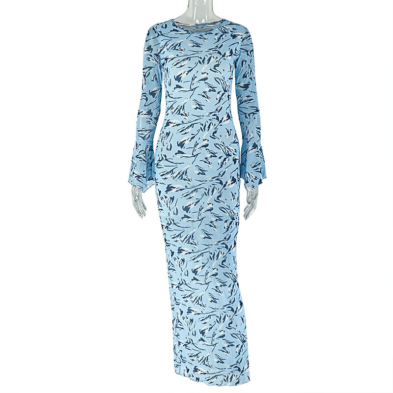 Floral Print Long-Sleeve Maxi Dress