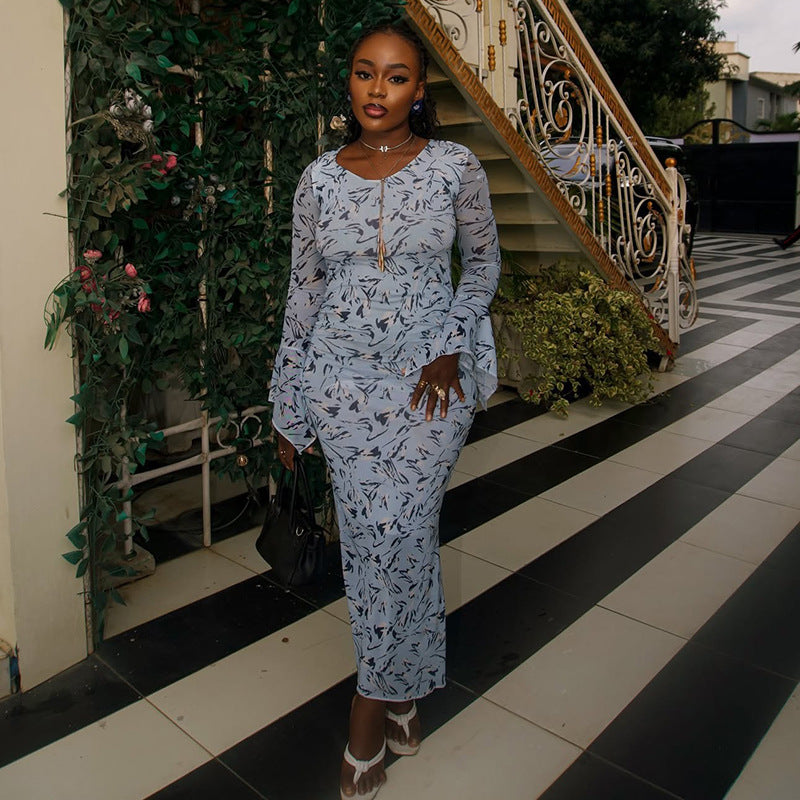 Floral Print Long-Sleeve Maxi Dress