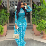 Chic Leaf Print Long-Sleeve Dress