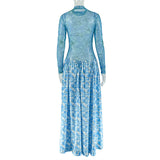 Chic Leaf Print Long-Sleeve Dress