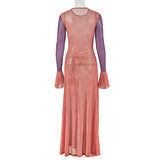 Two-Tone Dress with Ruffled Sleeves