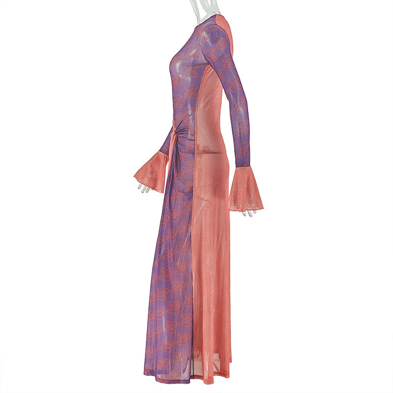 Two-Tone Dress with Ruffled Sleeves