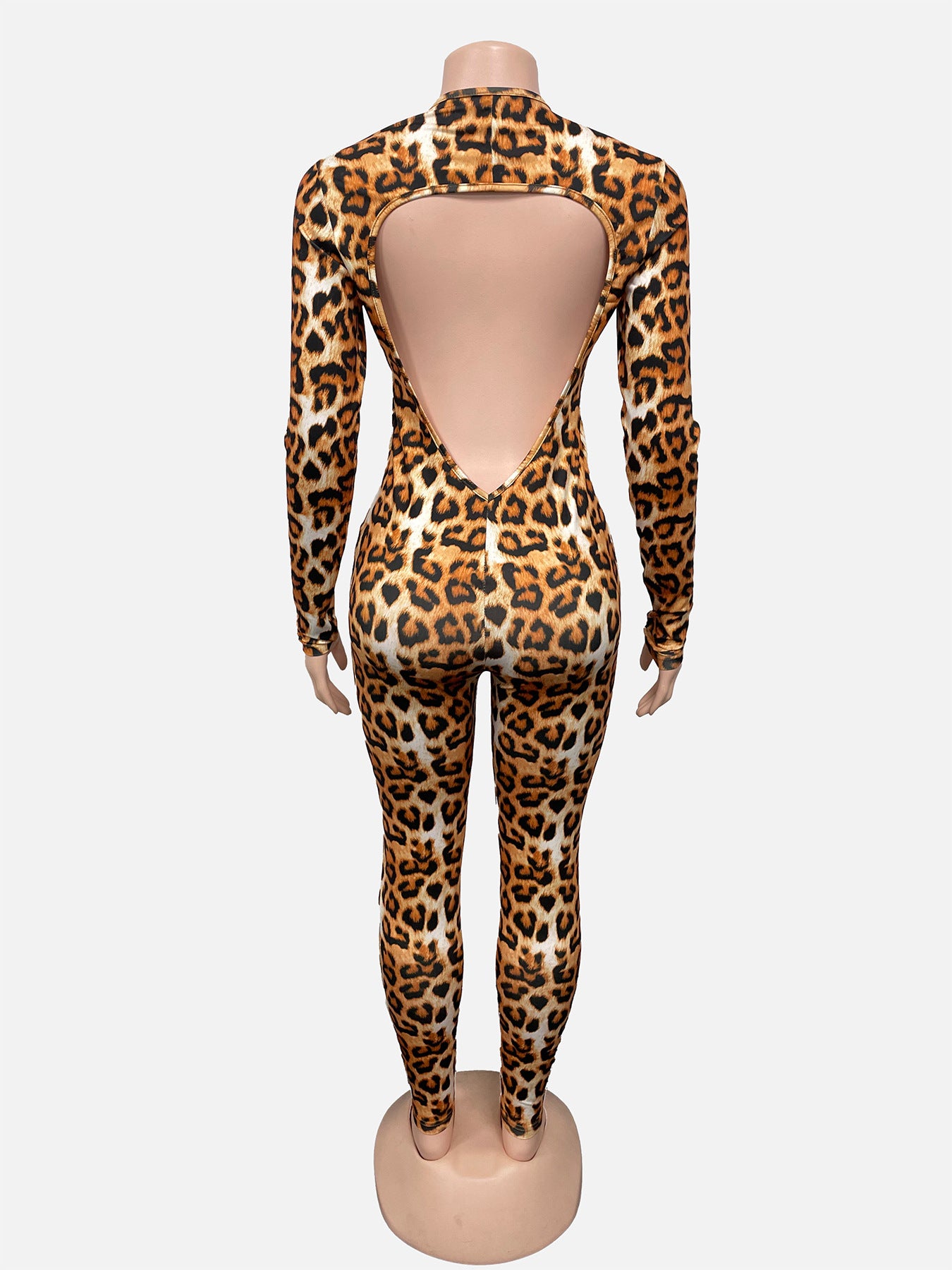 Leopard Print Jumpsuit with Deep Neckline