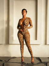 Leopard Print Jumpsuit with Deep Neckline
