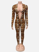 Leopard Print Jumpsuit with Deep Neckline