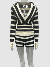 Striped Lounge Set with Deep V-Neck