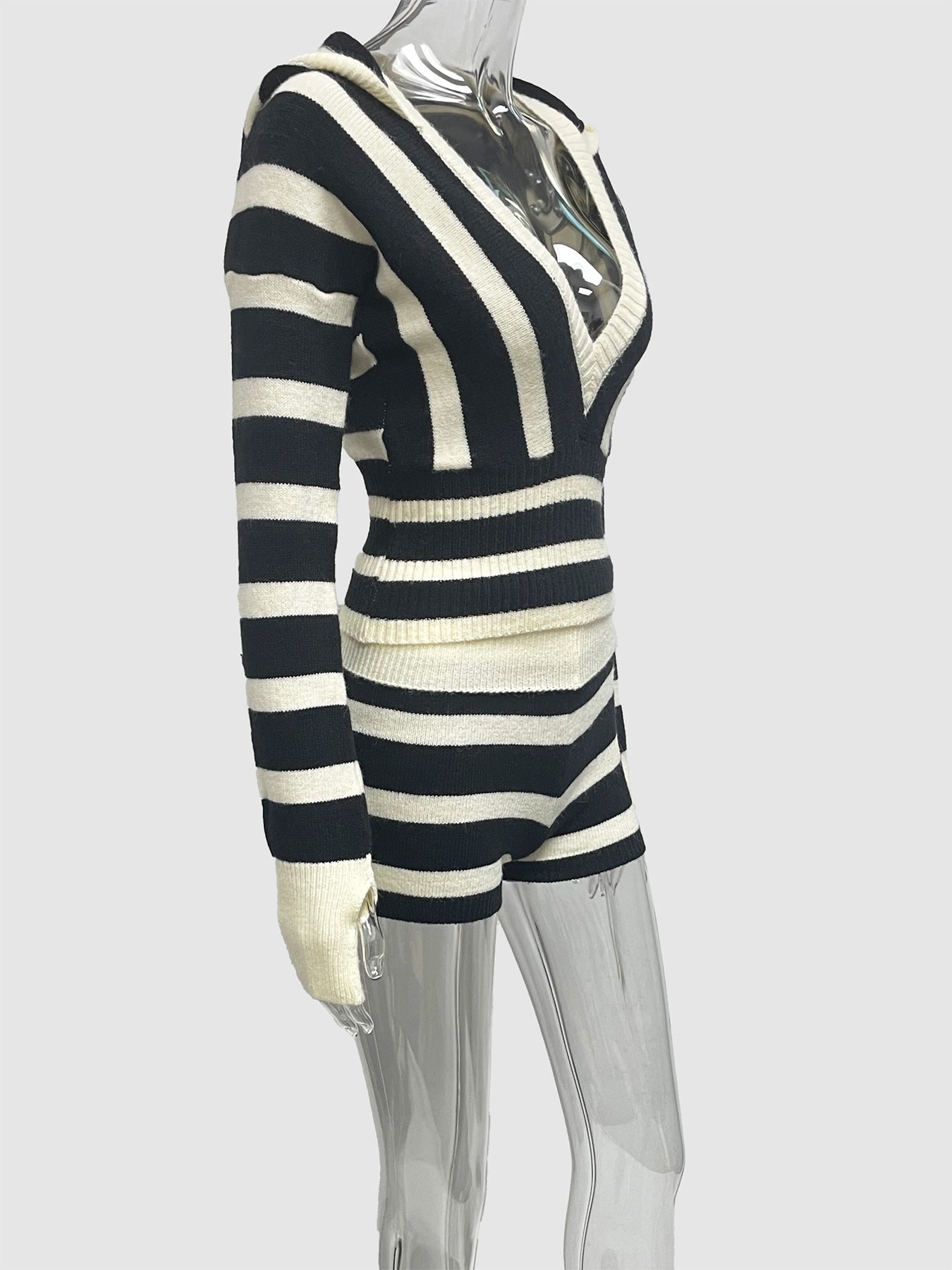 Striped Lounge Set with Deep V-Neck