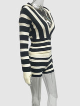Striped Lounge Set with Deep V-Neck