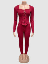 Elegant Lace-Up Bodycon 2 Piece Set