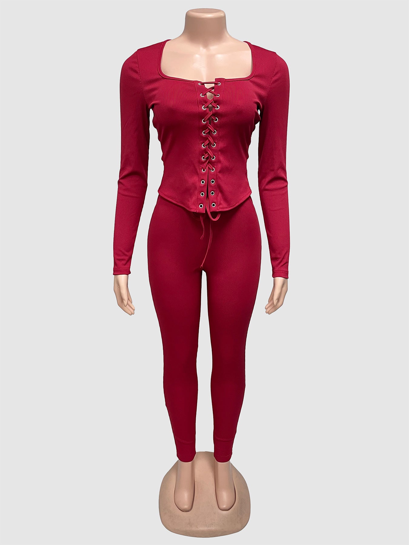 Elegant Lace-Up Bodycon 2 Piece Set