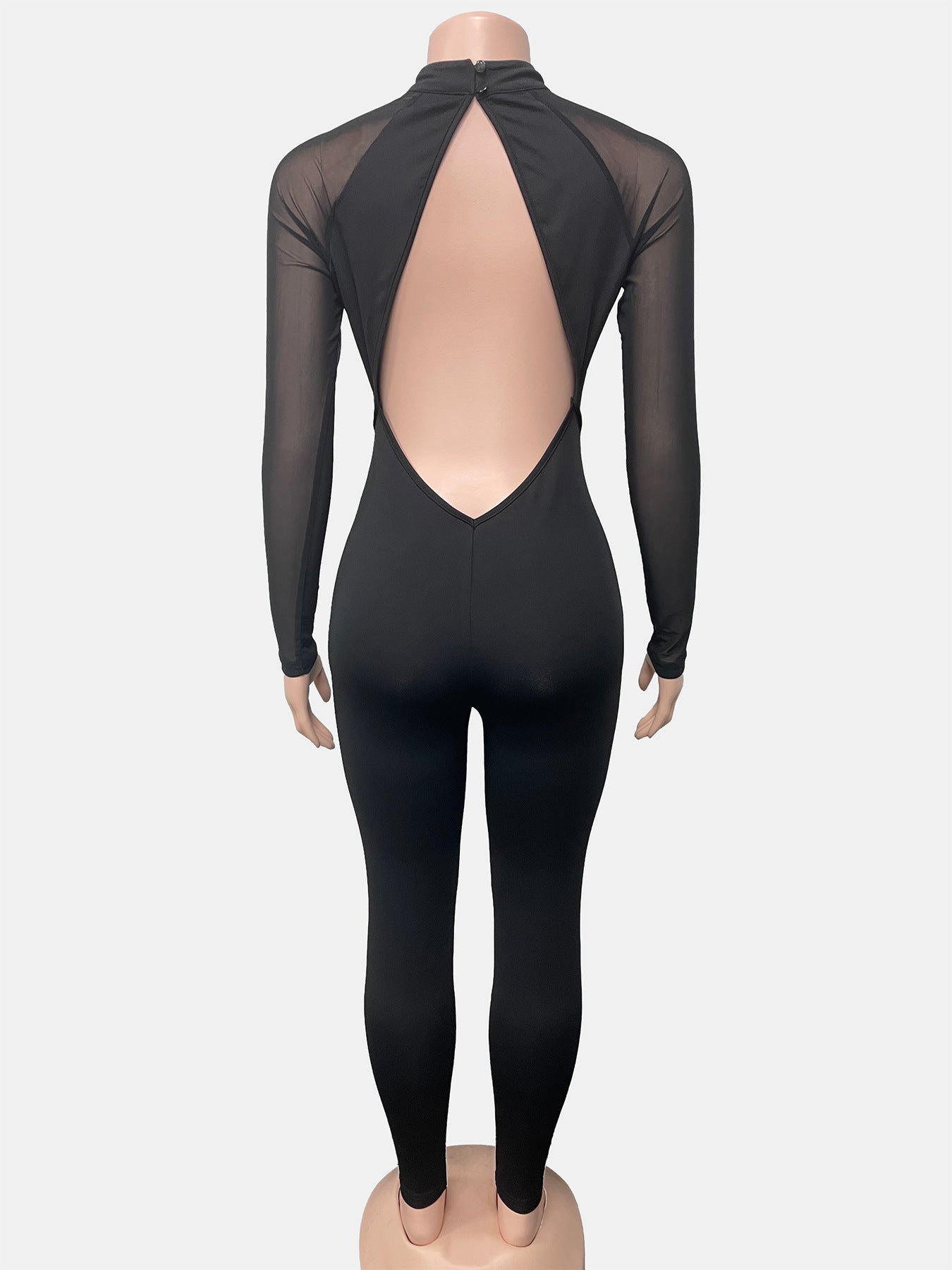 Black Mesh Cut-Out Bodycon Jumpsuit