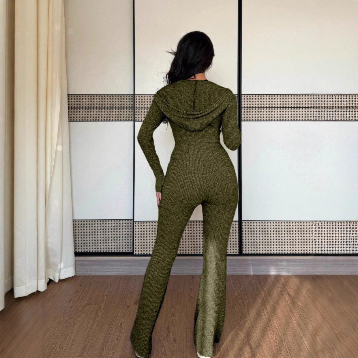 Ribbed Knit Zip-Front 2 Piece Set