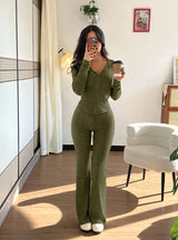 Ribbed Knit Zip-Front 2 Piece Set