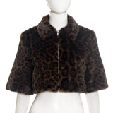 Leopard Print Fur Jacket with Zip Front