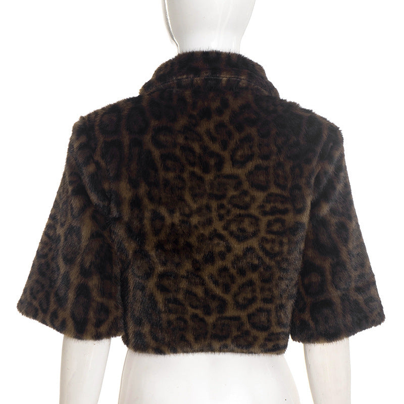 Leopard Print Fur Jacket with Zip Front