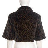 Leopard Print Fur Jacket with Zip Front