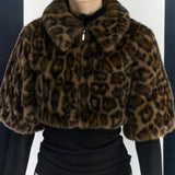 Leopard Print Fur Jacket with Zip Front
