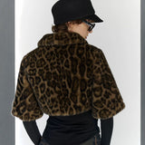Leopard Print Fur Jacket with Zip Front