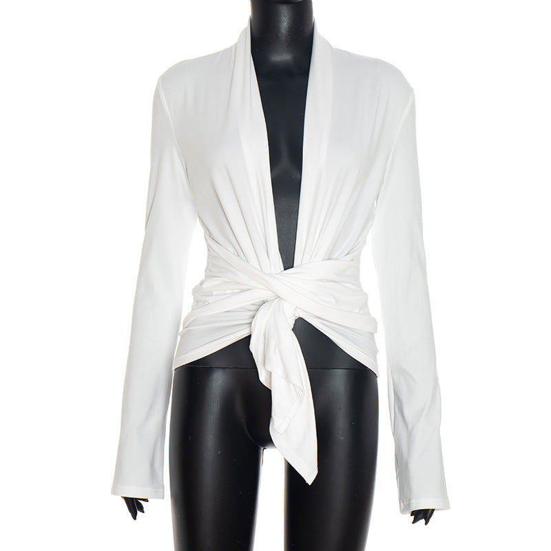 Wrap-Front Long Sleeve Top