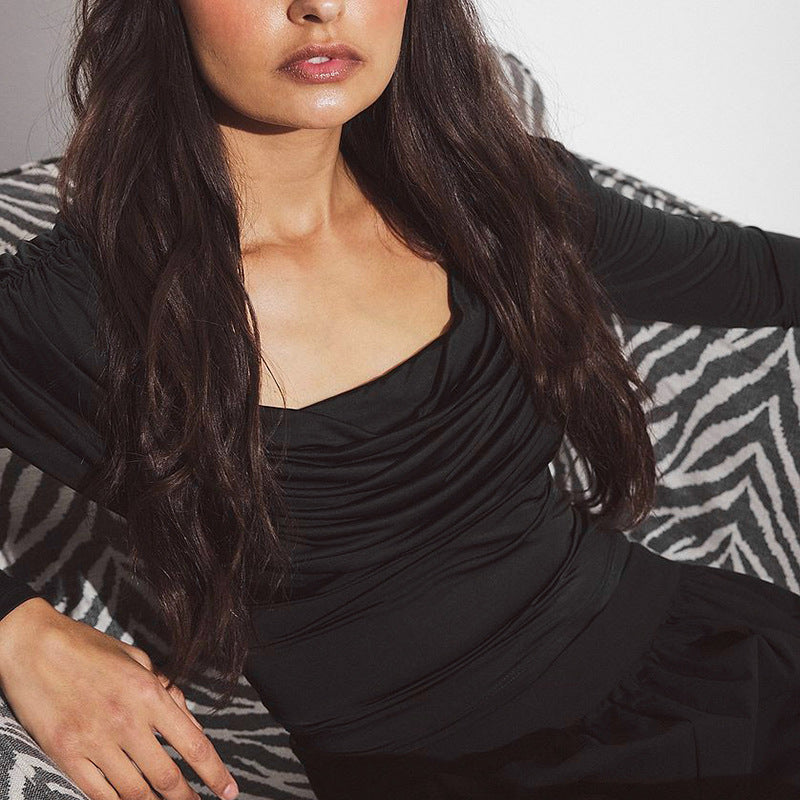 Draped Neck Long Sleeve Top