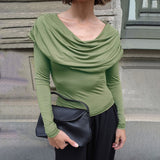 Draped Neck Long Sleeve Top