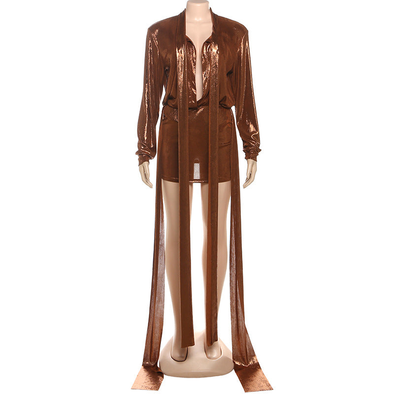 Deep-V Long Sleeves Top & Skirt