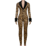 Leopard Print Jumpsuit with Faux Fur Details