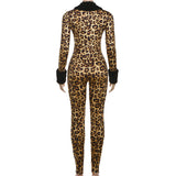 Leopard Print Jumpsuit with Faux Fur Details